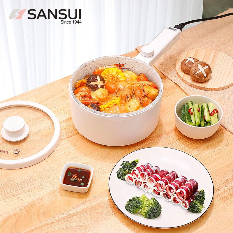 日本山水（SANSUI）電煮鍋電炒鍋一人食多功能宿舍小鍋煮面鍋單人電熱火鍋 貨號：SD-62A 1.5升白色