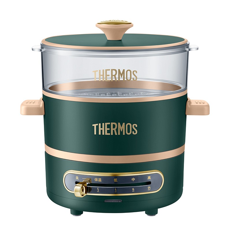 膳魔師 THERMOS 多功能料理鍋 家用1L煎炒烹炸不粘少油煙多用途料理鍋 EHA-4301A-G  英倫綠全配